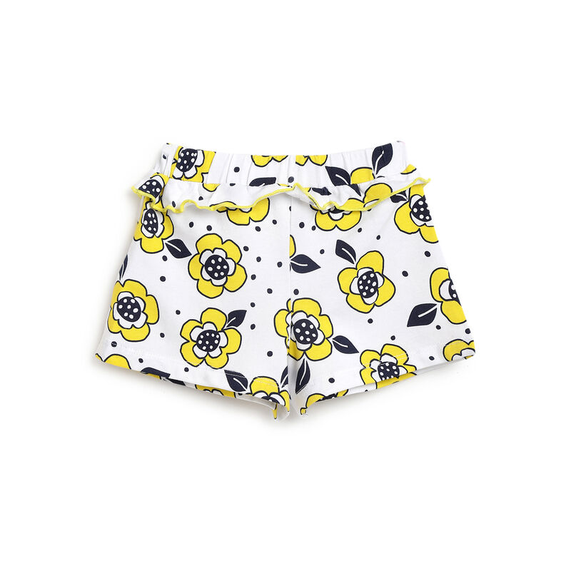 Girls White and Yellow Printed Outfit with Short Pants image number 3